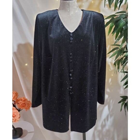 Vtg JBS LTD Velvet Sparkle Dot Button Tunic Top Womens Plus Size 1X Whimsygoth - Picture 1 of 10